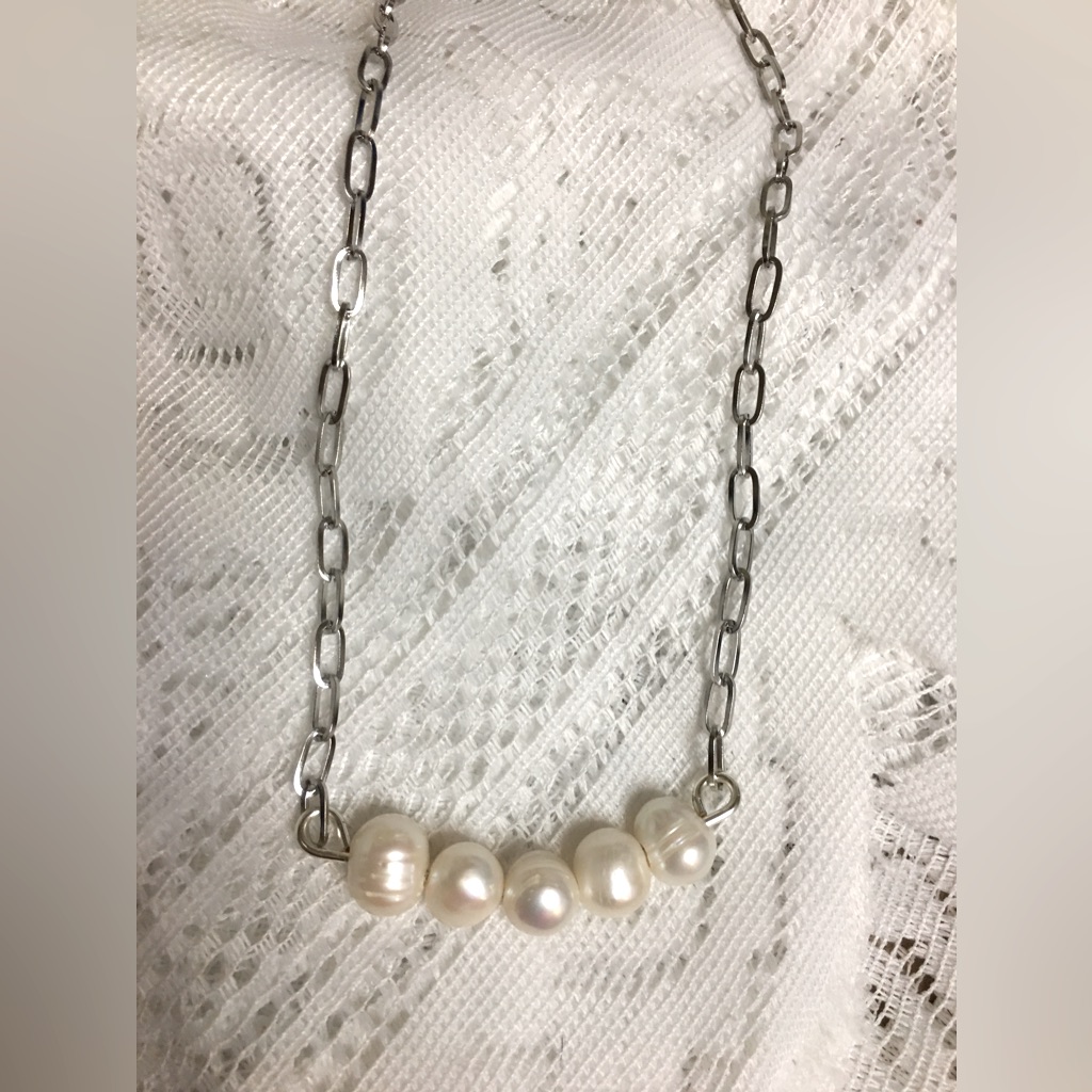 Artisan Pearl Bar Necklace Silver